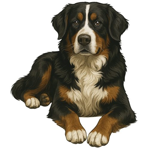 Berni pásztorkutya fekvő kutyus kristálymatrica